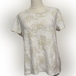 Coldwater Creek White Short Sleeve Top with Beige Coral Print